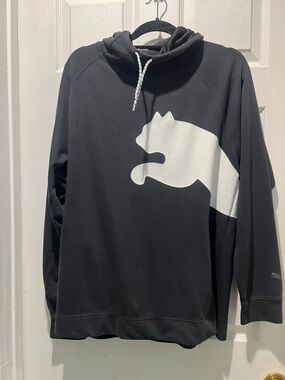 Puma Black Crewneck Hoodie Sweatshirt with White Puma Logo